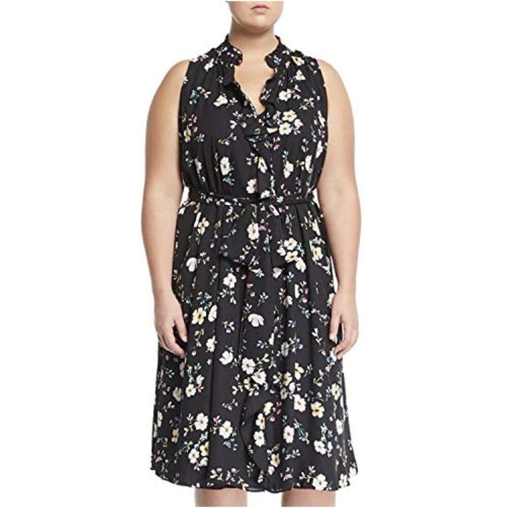 Rachel Roy Dress Black Pink Floral XL Extra Large Lightweight Sleeveless Summer